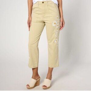 Driftwood Jeans Utility Boyfriend Crop Pants Daisy Daydream Floral Embroidery